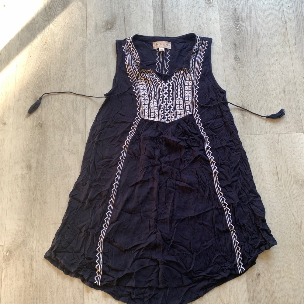 Philosophy Womens White Embroidery Navy Blue Sleeveless Tunic Dress